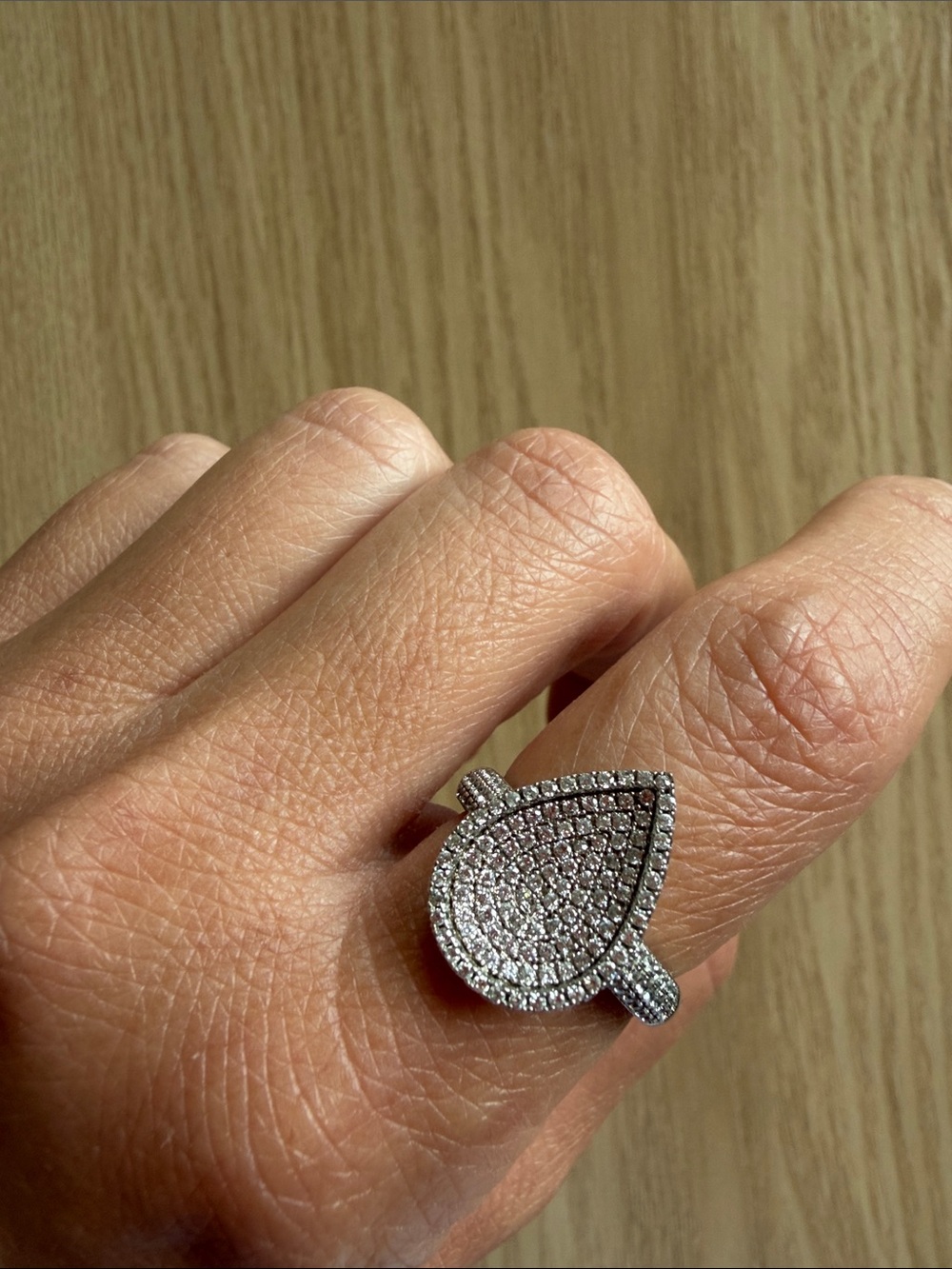 Sterling Silver Teardrop Pavé Ring in Sparkling White